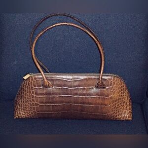 Furla Italian Leather Brown Crocodile Pattern Handbag